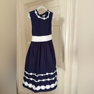 Hartstrings Navy Blue and White Kids Dress 10